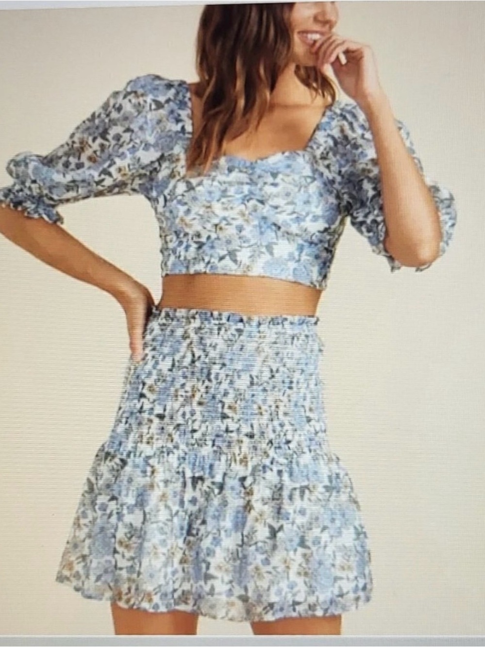 MINKPINK Blue/ Yellow/ White Floral Set. TOP: LARGE. BOTTOMS: MEDIUM